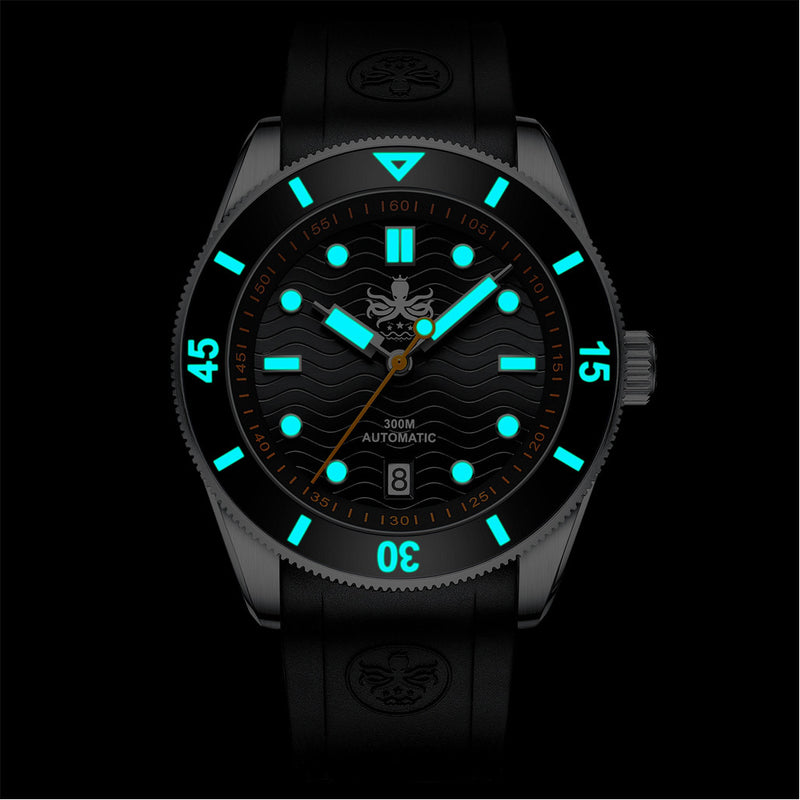 PHOIBOS Wave Master 300-Meter Automatic Dive Watch with Green Dial #PY010AR lume
