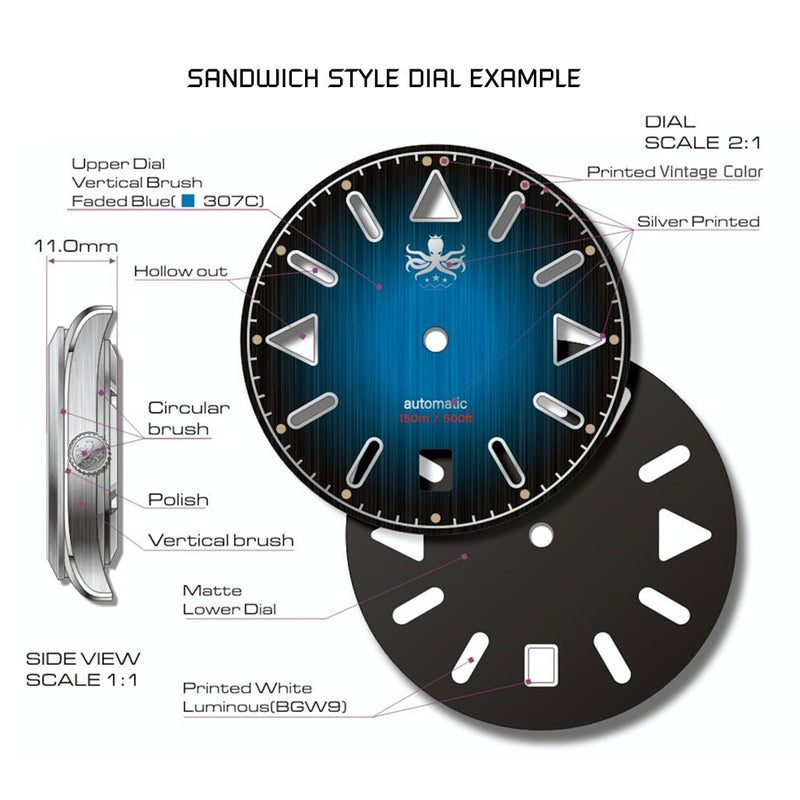 PHOIBOS Nebula Hi-Beat Automatic Watch with Sandwich Dial, AR Sapphire Crystal #PY030A