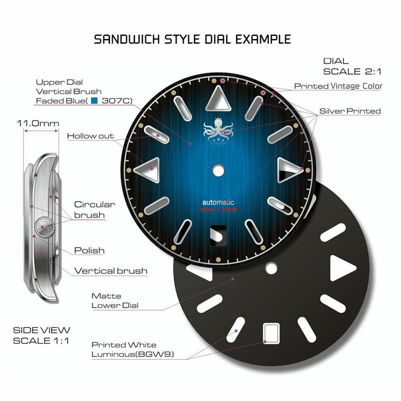 PHOIBOS Nebula Hi-Beat Automatic Watch with Sandwich Dial, AR Sapphire Crystal #PY030C
