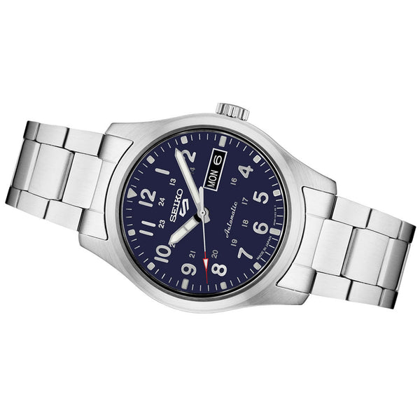 Seiko 5 Sports 24-Jewel Automatic Watch with Dark Blue Dial and SS Bracelet #SRPG29