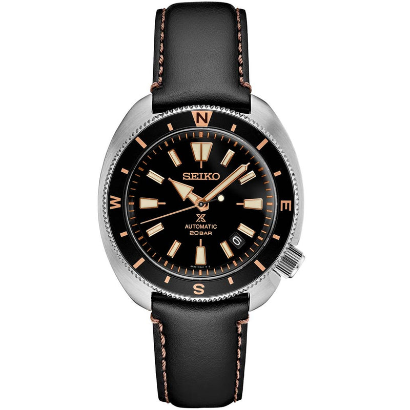 Seiko Prospex Automatic Dive Watch with Black Dial and Black Leather Strap #SRPG17