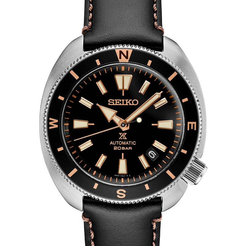 Seiko Prospex Automatic Dive Watch with Black Dial and Black Leather Strap #SRPG17