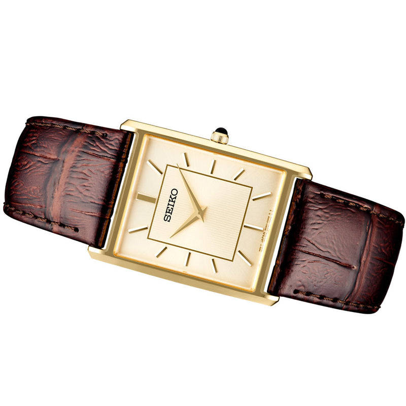 Seiko Classic Thin Quartz Dress Watch with Goldtone Stainless Steel Case #SWR064