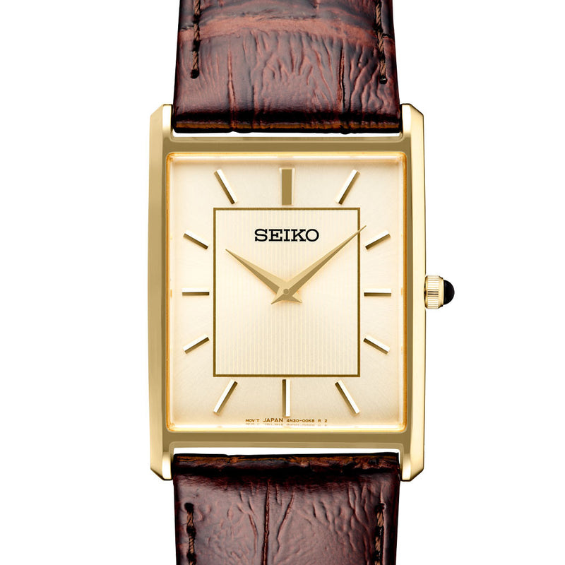 Seiko Classic Thin Quartz Dress Watch with Goldtone Stainless Steel Case #SWR064