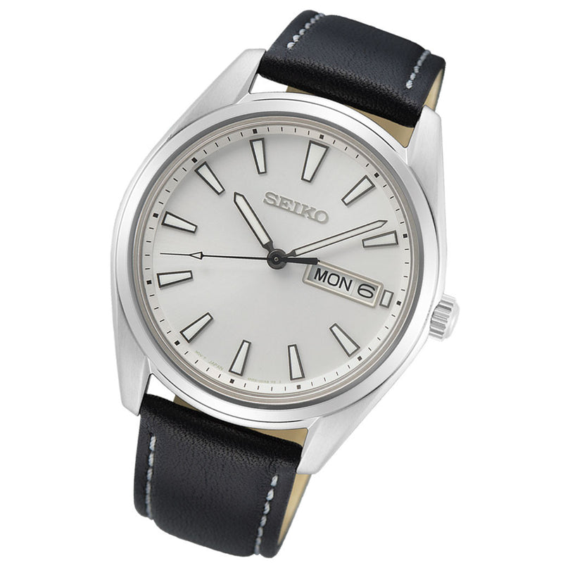 Seiko 40mm Day-Date Quartz Watch with Silver Color Dial SUR447