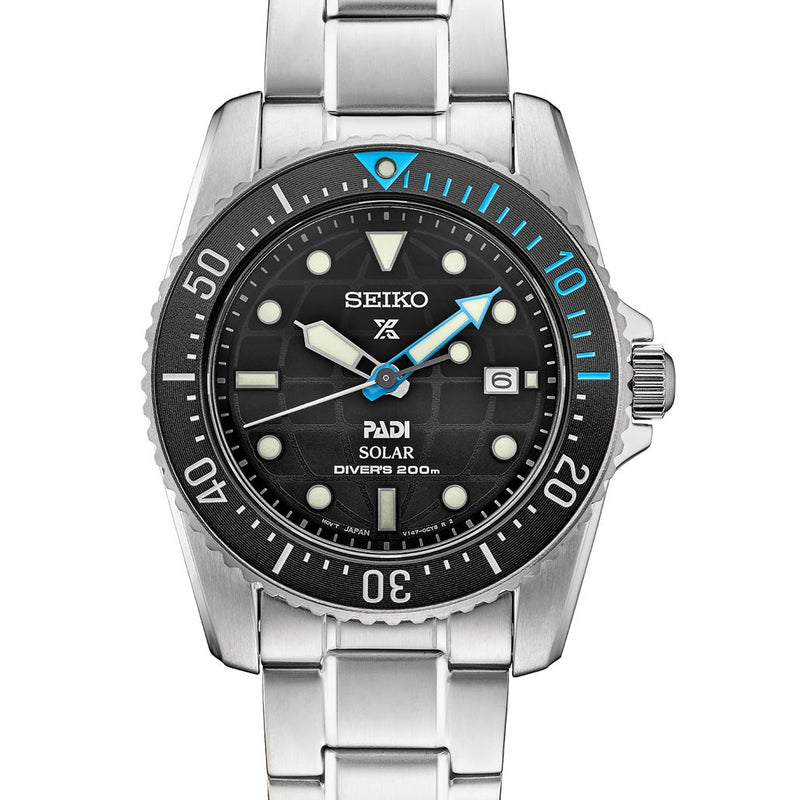 Seiko 38mm Prospex PADI Edition, Solar Dive Watch with Stainless Steel Bracelet #SNE575