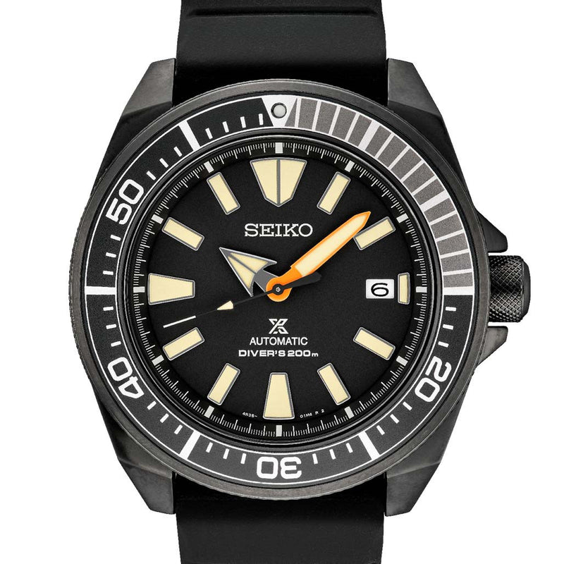 Seiko Samurai Prospex Automatic Dive Watch with Black Ion Plated Case and Rubber Dive Strap #SRPH11