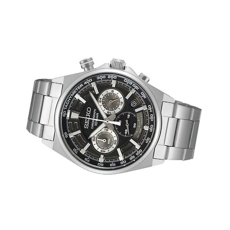 Seiko Quartz Chronograph with 60-minute timer, stop-watch style pusher and a 24-hour sub-dial  #SSB397