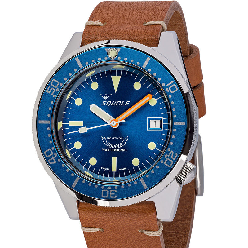 Squale 1521 Polished Swiss Made Automatic Dive Watch with Sunburst Blue Dial  #1521-026-BLR