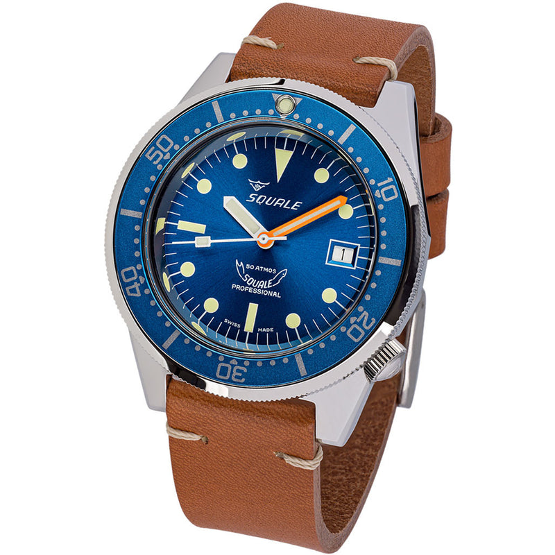 Squale 1521 Polished Swiss Made Automatic Dive Watch with Sunburst Blue Dial  #1521-026-BLR