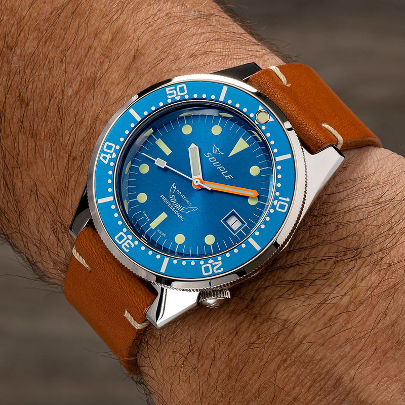 Squale 1521 Polished Swiss Made Automatic Dive Watch with Sunburst Blue Dial  #1521-026-BLR