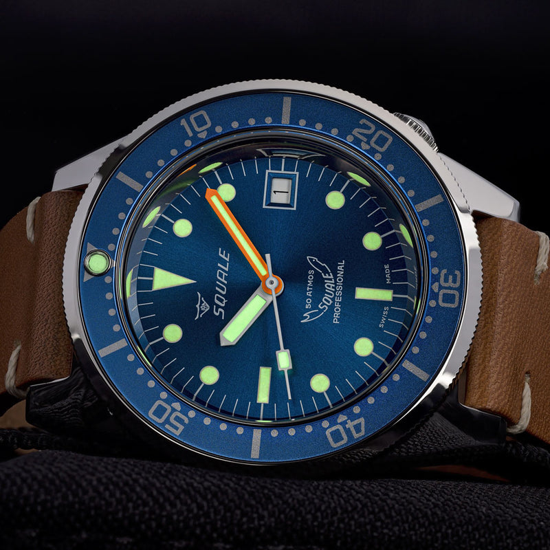 Squale 1521 Polished Swiss Made Automatic Dive Watch with Sunburst Blue Dial  #1521-026-BLR