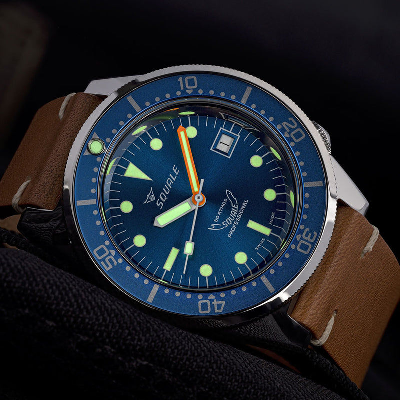 Squale 1521 Polished Swiss Made Automatic Dive Watch with Sunburst Blue Dial  #1521-026-BLR