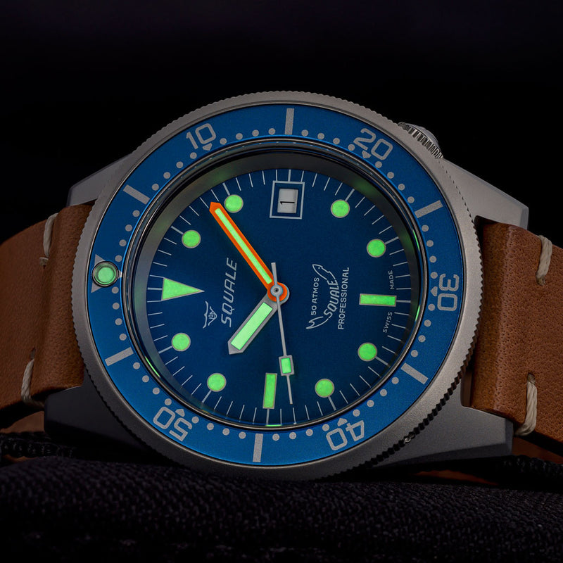 Squale 1521 Blasted Swiss Made Automatic Dive Watch with Matte Blue Dial  #1521-026M-BLR