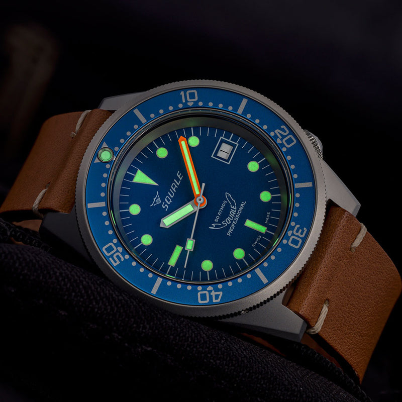Squale 1521 Blasted Swiss Made Automatic Dive Watch with Matte Blue Dial  #1521-026M-BLR