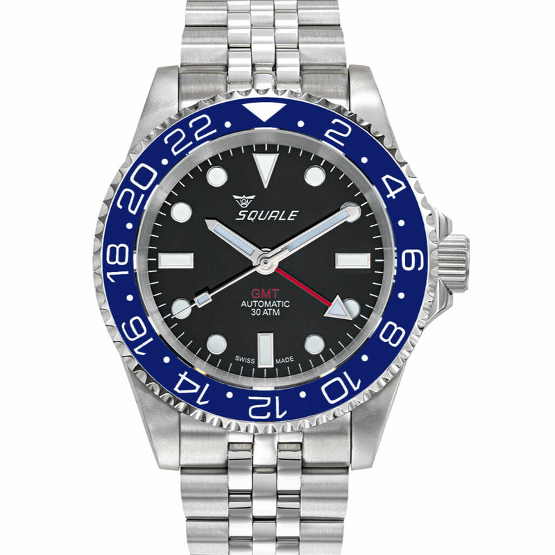 Scratch and Dent - Squale 300 meter Swiss Automatic GMT watch with Luminous Ceramic Bezel, AR Sapphire Crystal #1545GM-CER-BLU