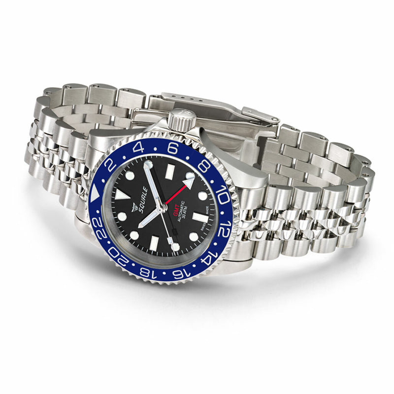 Scratch and Dent - Squale 300 meter Swiss Automatic GMT watch with Luminous Ceramic Bezel, AR Sapphire Crystal #1545GM-CER-BLU