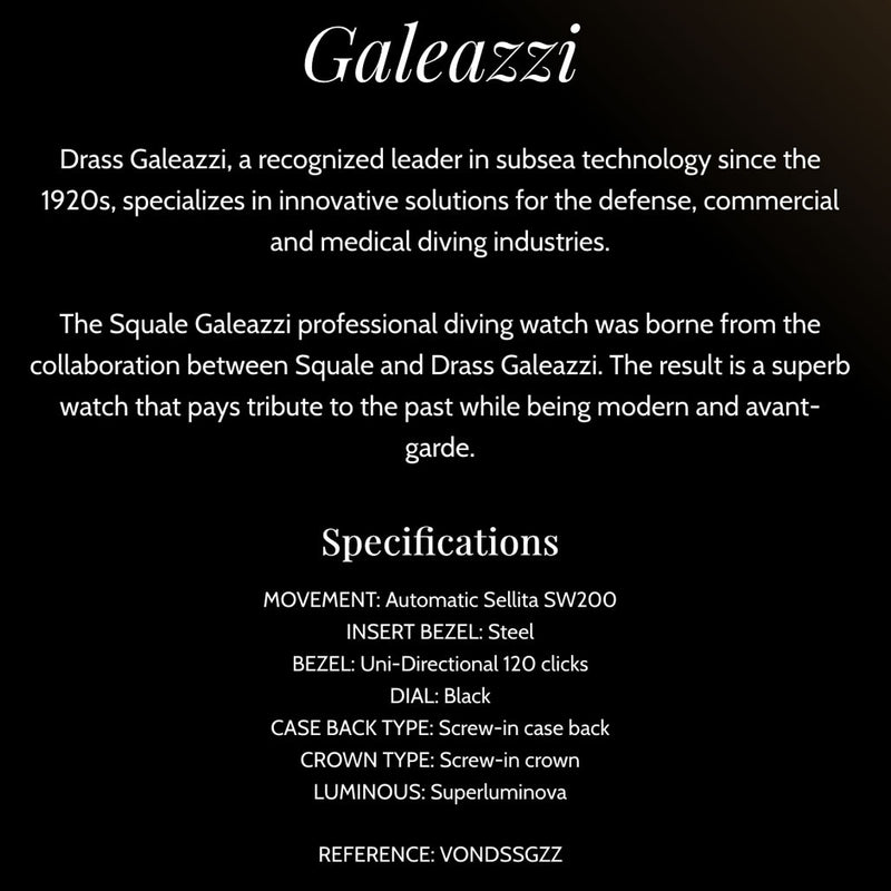 Squale Galeazzi Swiss Automatic 500 Meter Dive Watch with Helium Release Valve #1521-DRAS