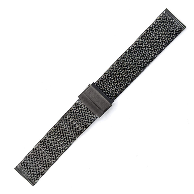 Staib 20mm Polonaise IP Black Stainless Steel Mesh Bracelet, Straight End #ST-BK-2910-20818SBL