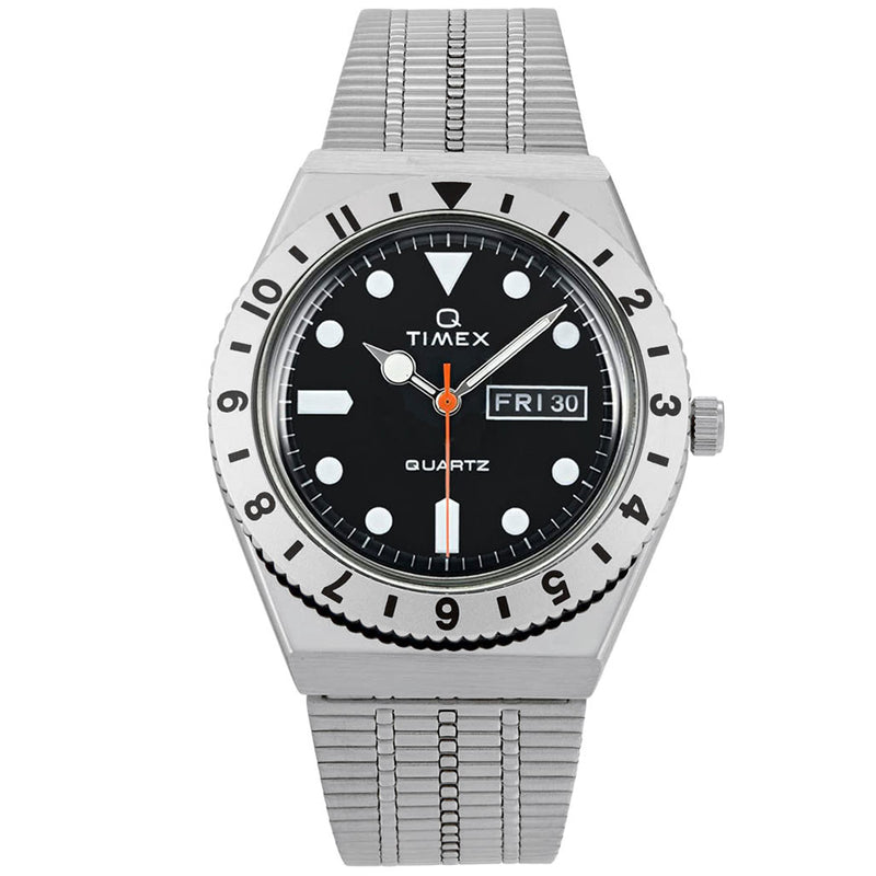 Q Timex Reissue of 1970's 38mm Black Dial, Stainless Steel Bracelet Watch #TW2V00100ZV