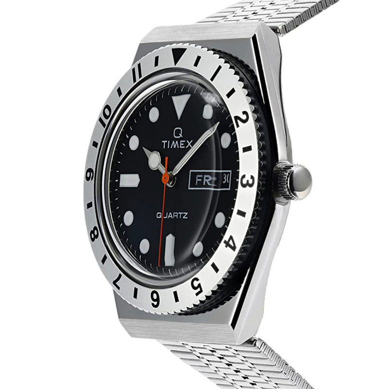Q Timex Reissue of 1970's 38mm Black Dial, Stainless Steel Bracelet Watch #TW2V00100ZV