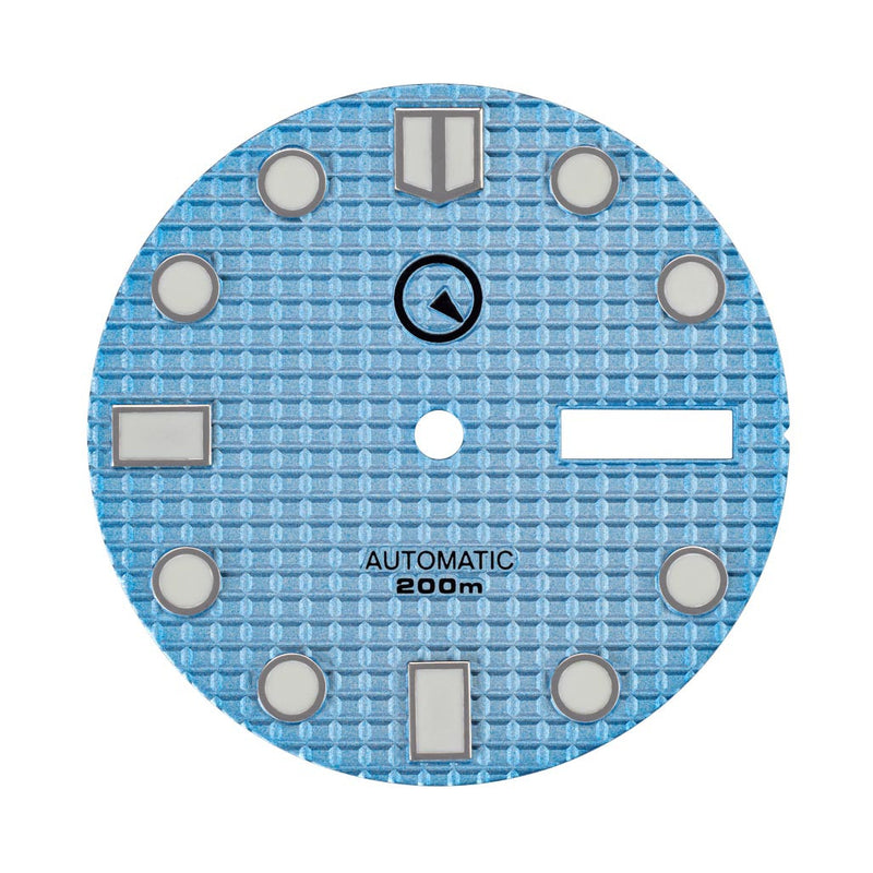 Light Blue Waffle Dial with SuperLuminova markers for Seiko 7S26, NH36 and 4R36 Movements #D09