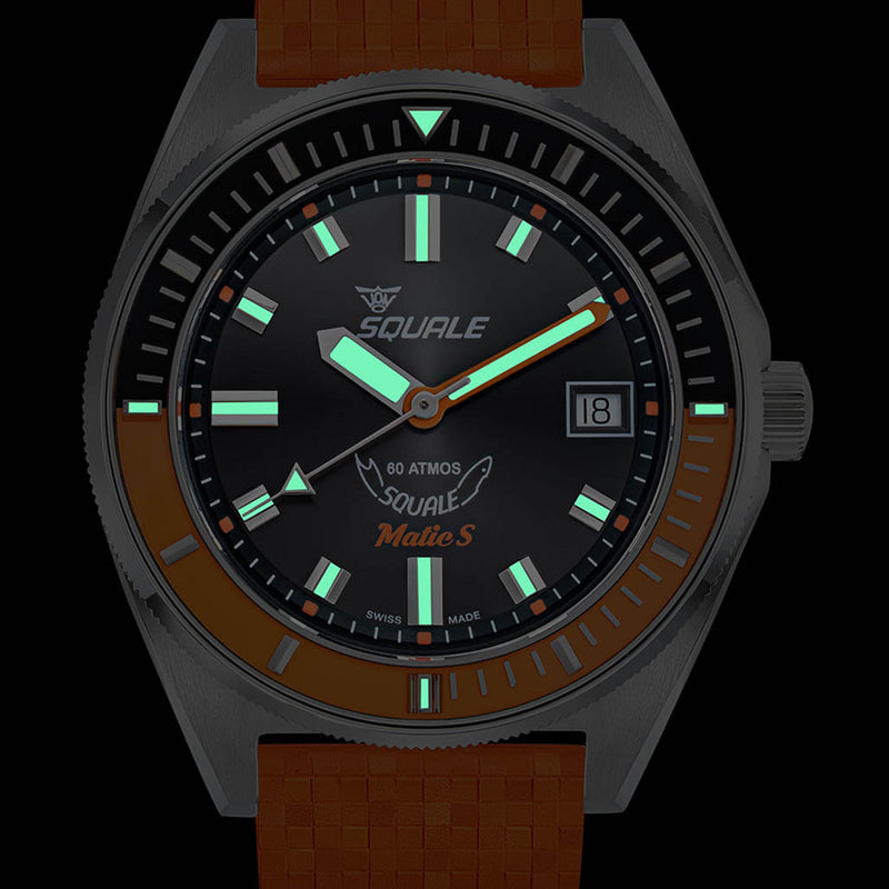 Squale Matic S Black Dial Watch with Mosaic Rubber Strap #MATICBKOBK.MROR